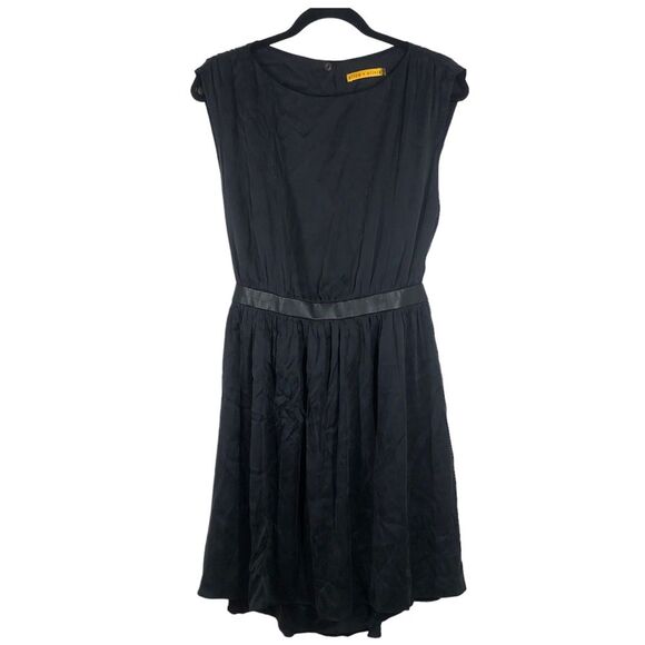 Alice + Olivia Sayah Black Silk Dress Cutout Back Cocktail Lambs Leather Medium - Picture 1 of 8